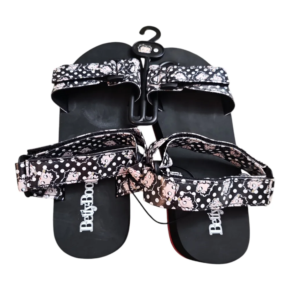 SALE! Betty Boop Black Polkadot Velcro Strappy Platform Sandals NWT